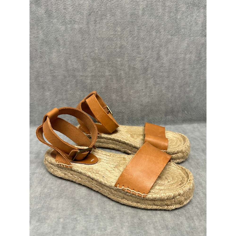 Soludos Espadrille Sandals Tan Leather Ankle Strap Platform Jute Womens 5